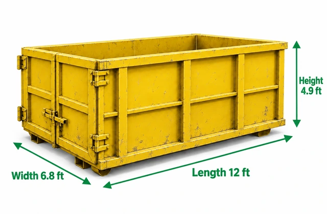 Yellow bin bin illustration with measured dimensions